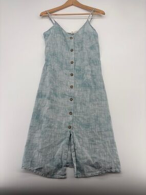 ROXY Wild Ties Button Front Midi Slip Dress Blue Stripe Tie Dye Size Small EUC